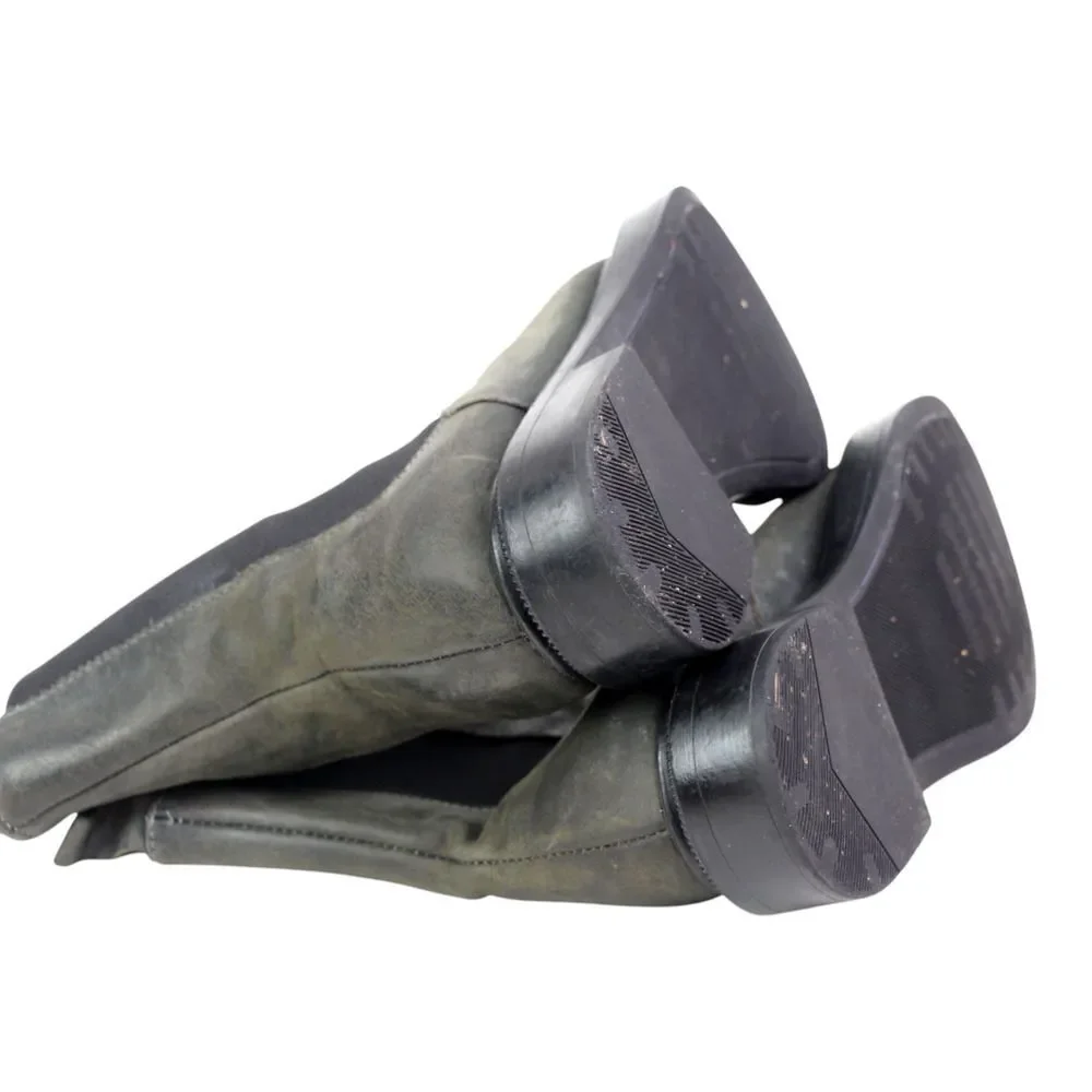 ALL BLACK GRAY REAL LEATHER LOW HEEL ROUND TOE ELASTIC SIDES ANKLE BOOTS Sz 37